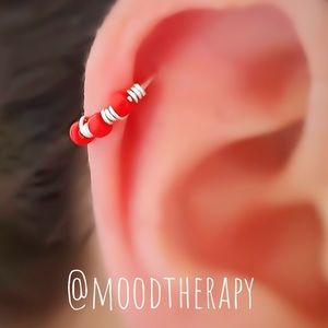 Red Beaded Cartilage Hoop Earring Nose Ring